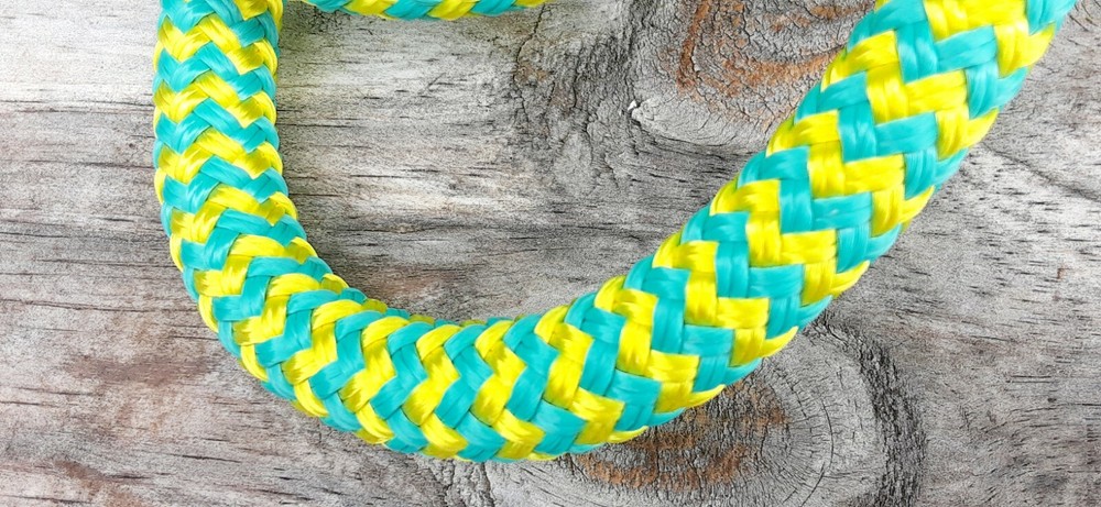 9/16 x 100 ft. Double Braid-Yacht Braid Polyester Rope. Turquoise/Yellow