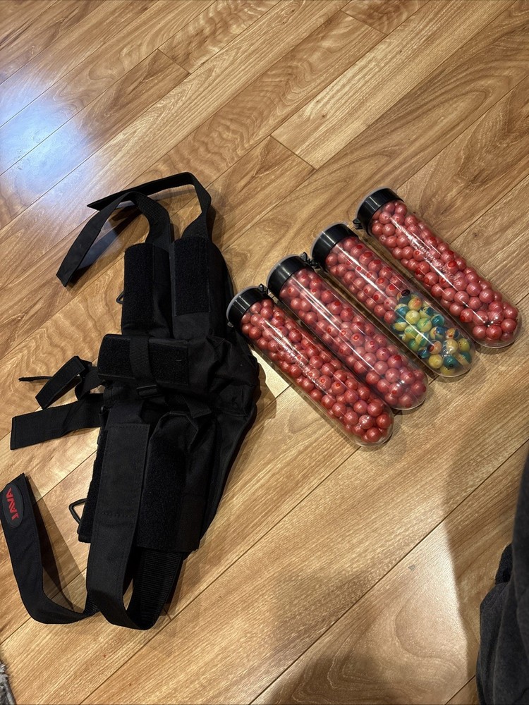 Java Paintball 5 Pod Tank Pouch pack harness, with .68 caliber paintballs