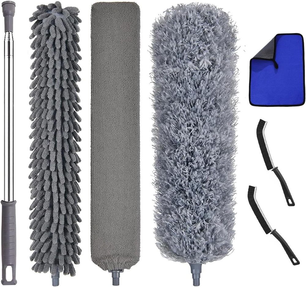 Microfiber Feather Duster -inch Telescopic Extendable Pole, Washable and