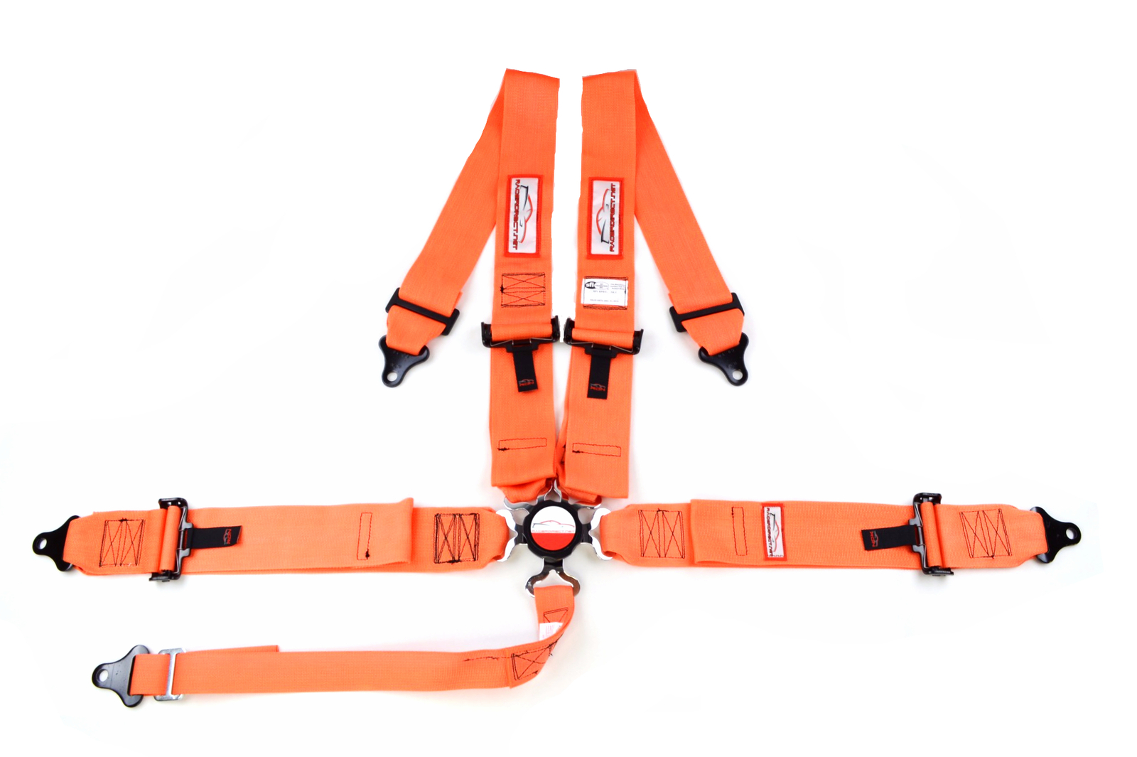 DRAGSTER RACING HARNESS CAM LOCK 5 PT ROLL BAR MOUNT PULL UP LAP BELTS ORANGE