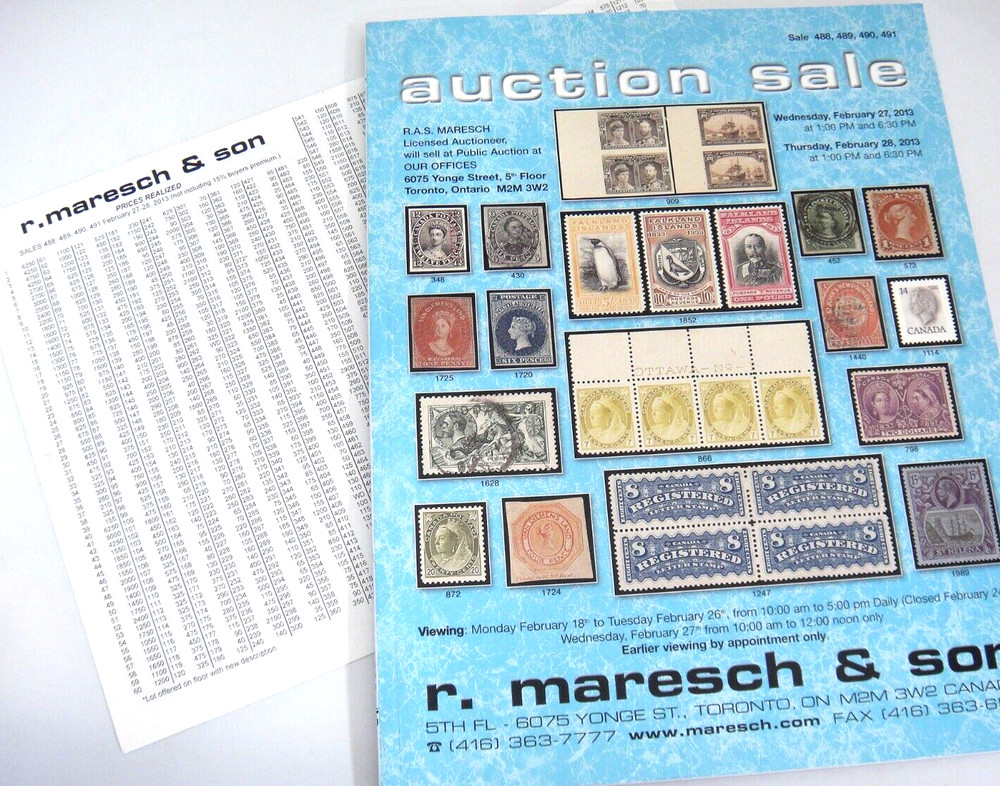 Maresch 2013 Stamp Auction Catalog w Prices Realized Canada Commonwealth Foreign