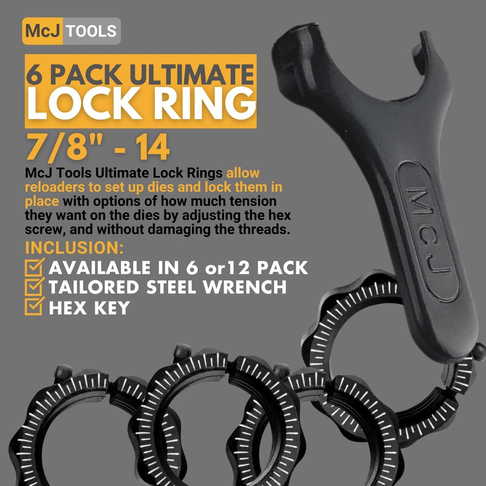 McJ Tools Reloading Die Lock Rings 2nd Gen 6pack
