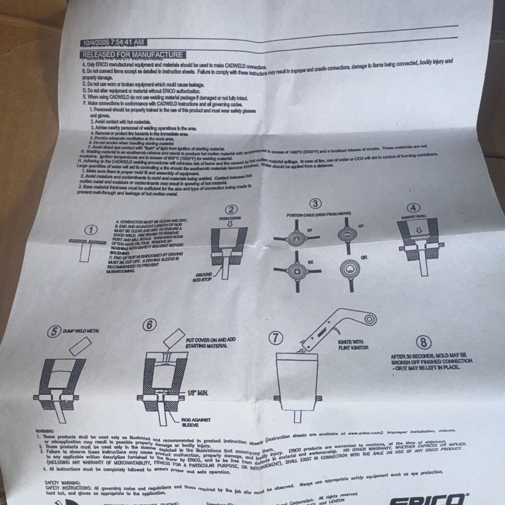 (1) ERICO GR114LPLUS CADWELD PLUS ONE SHOT WELDING MATERIAL, GROUND ROD