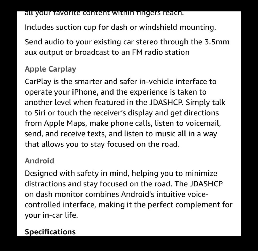 JENSEN JDASHCP 7-inch Portable Wireless Apple CarPlay Android Touchscreen | Dash