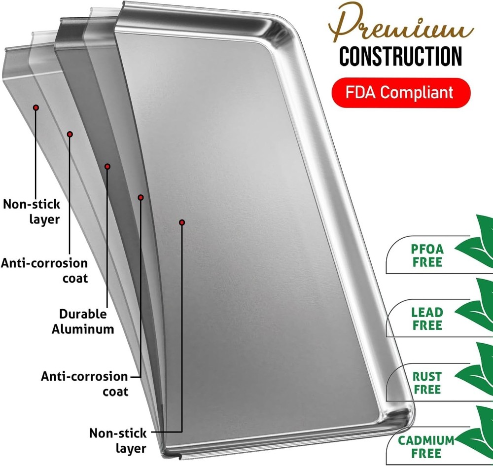 Aluminum Baking Sheet Set 4 Pack Cookie Sheet Set Warp & Rust Resistant Baking