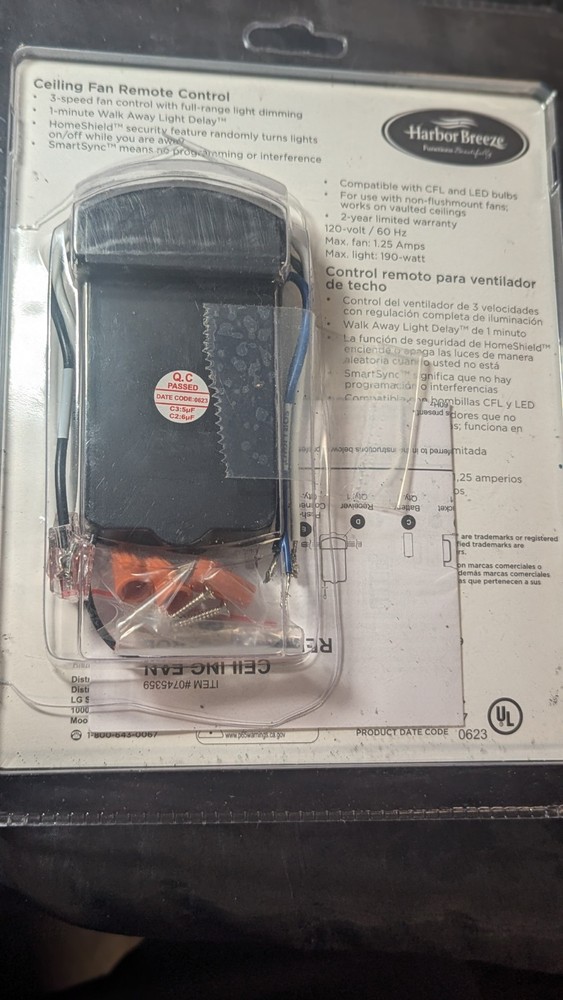 Universal Ceiling Fan Remote Control Walk Away Light Delay SmartSync #0745359