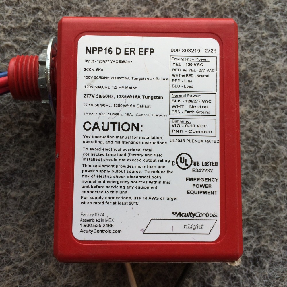 ACUITY Controls Sensor Switch Motion Detector Relay NPP16-D-ER-EFP 265LYK