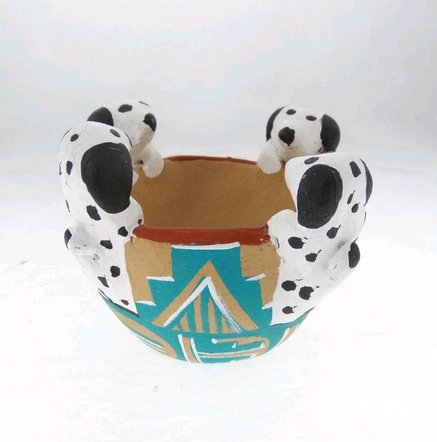 3x2" Jemez Pueblo Miniature Pottery Puppy Dog Dalmatian Bowl