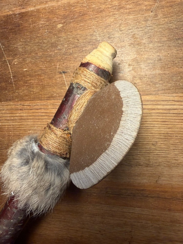 Stone Tomahawk, Handmade, Indian Style, Cherry Handle, Stone Head, Rabbit Fur