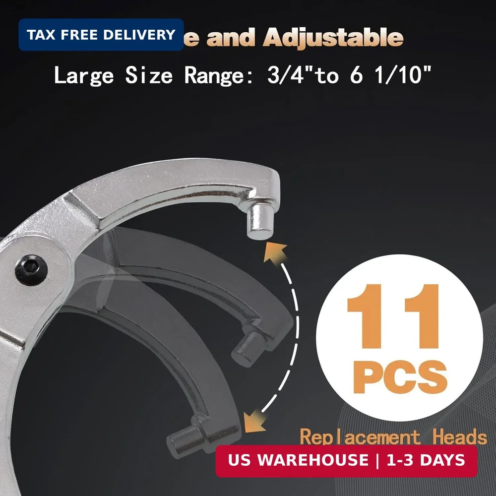 12pcs Adjustable Spanner Wrench Sets with Replaceable Head, C-Shape Pin Hook Wre