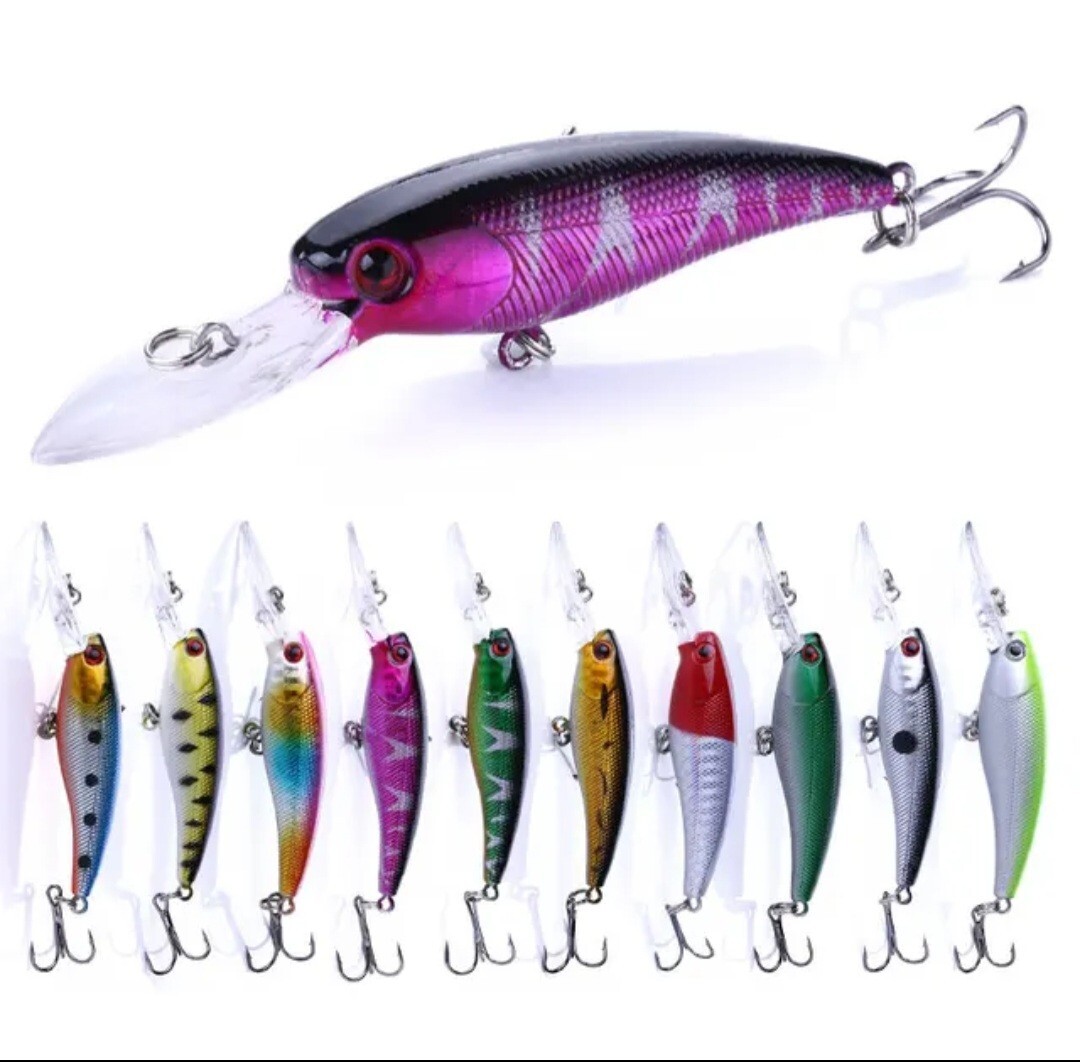 Largemouth bass fishing lures wobbler minnow 10-pack lot crankbait tackle bait