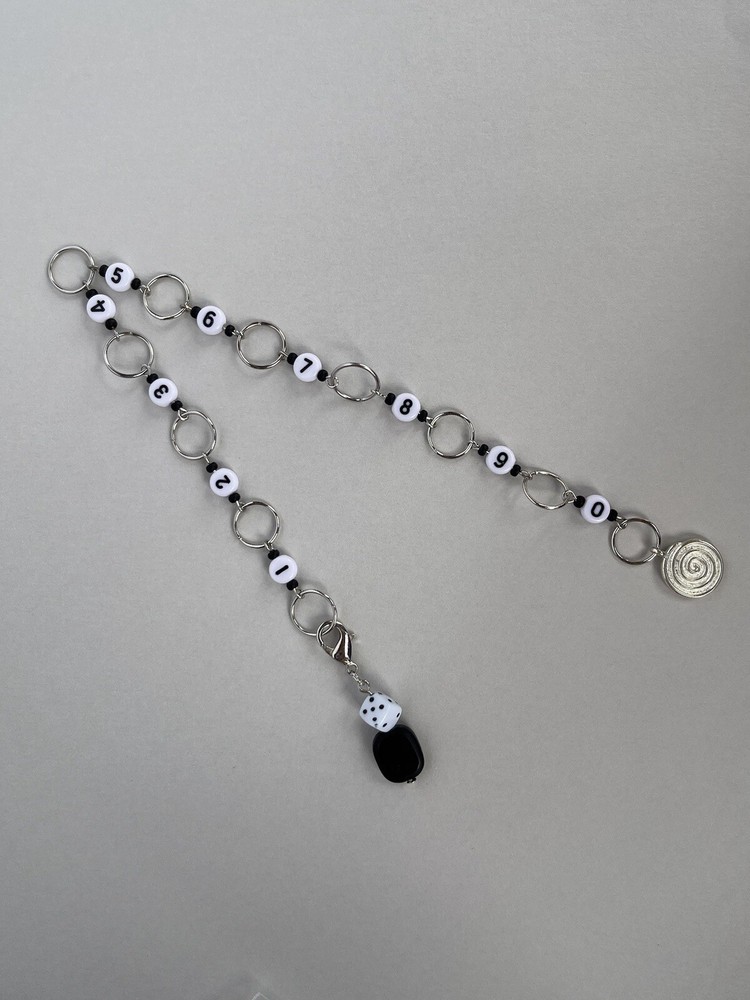 Row Counter Knitting Dice Stich Marker Black White Beaded