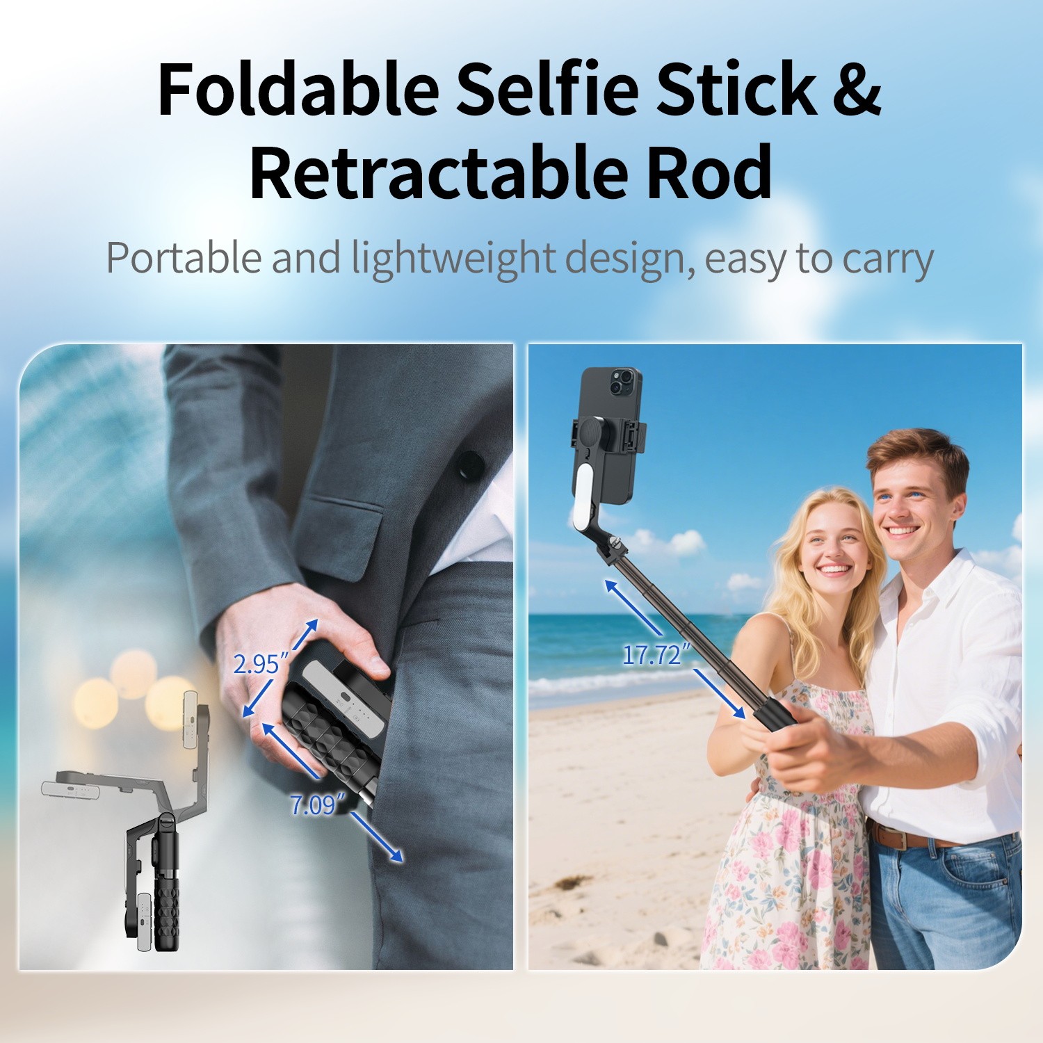 TOALLIN Gimbal Stabilizer for Smartphone,Foldable Selfie Stick, Adjustable Light