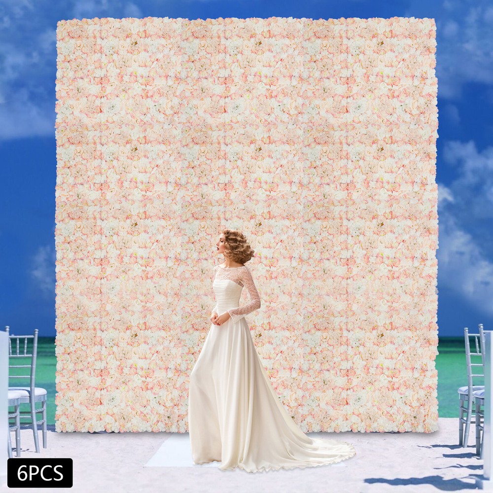 Artificial Flower Wall Backdrop 6 Panel Set Wedding Decor Champagne White Roses