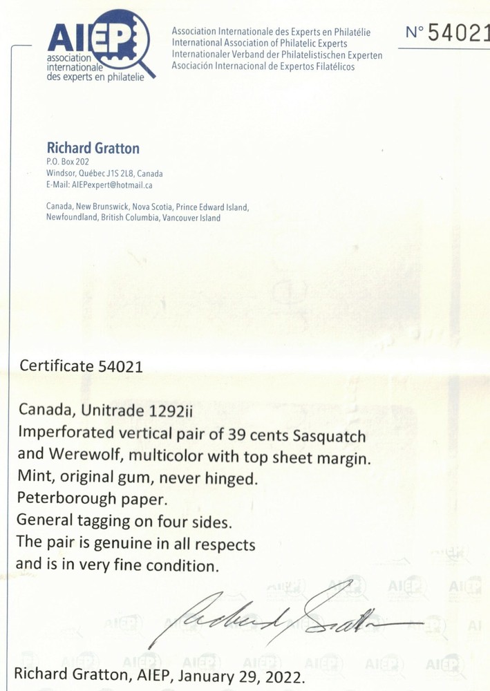 Canada #1292ii Extra Fine Never Hinged Imperforate Pair **With Certificate**