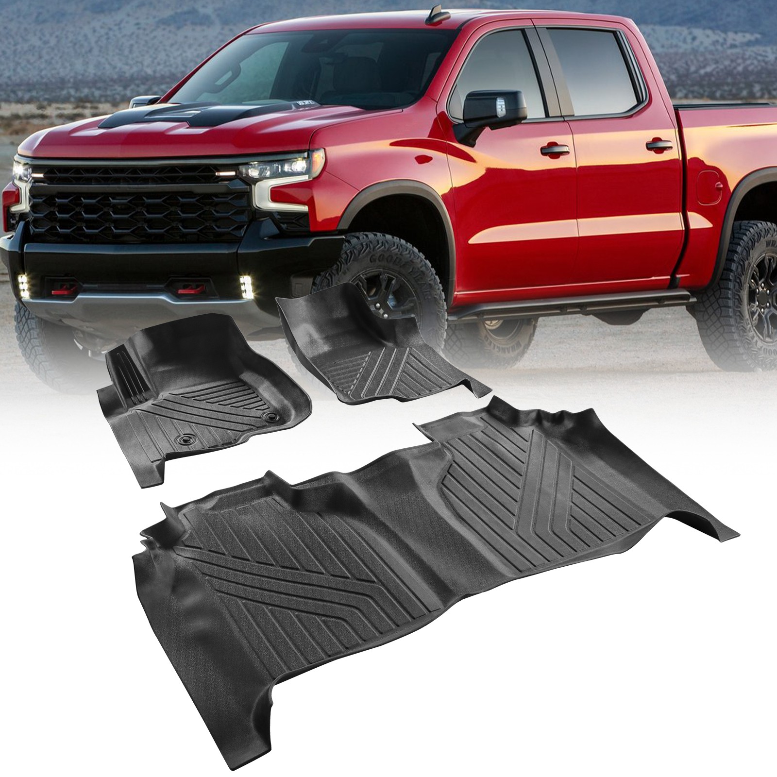 All Weather Floor Mats For 2019-2024 Chevrolet Silverado 1500 2500 HD Crew Cab