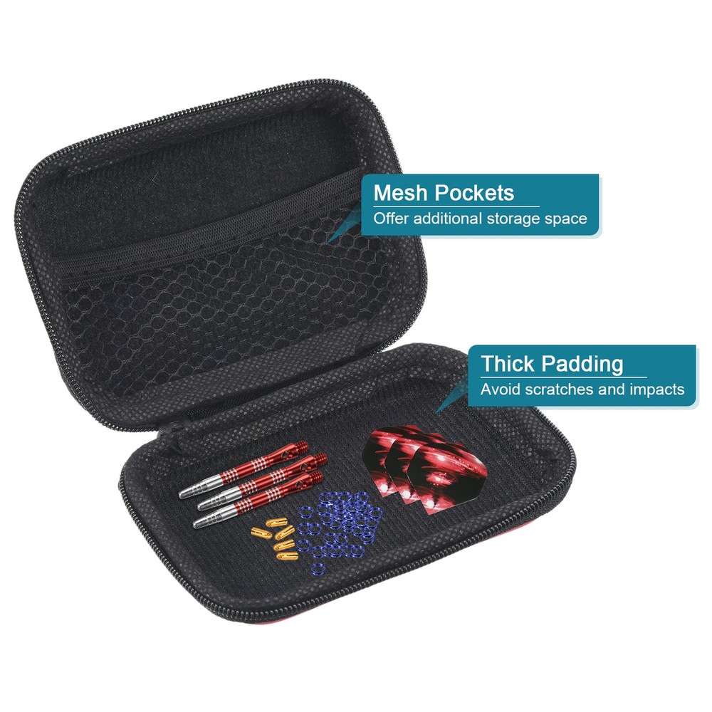 Dart Case, EVA Darts Carrying Storage with Mesh Pockets, Red