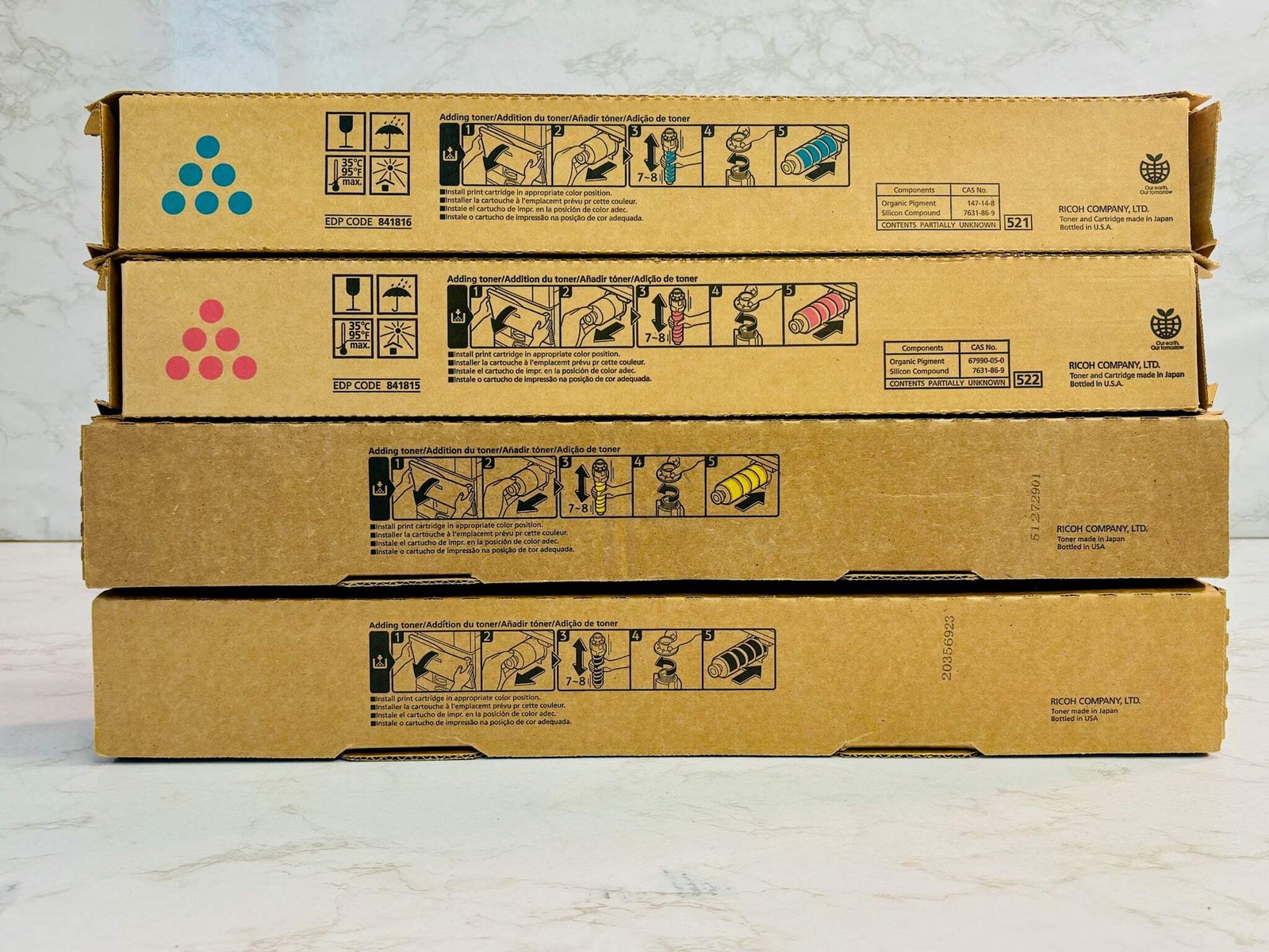4 Genuine Ricoh MPC3503,C3003,C3504 CMYK Toners 841813, 841814, 841815, 841816