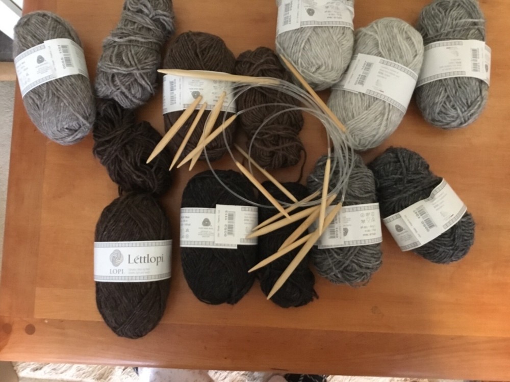 Icelandic lettlopi wool with knitting needles
