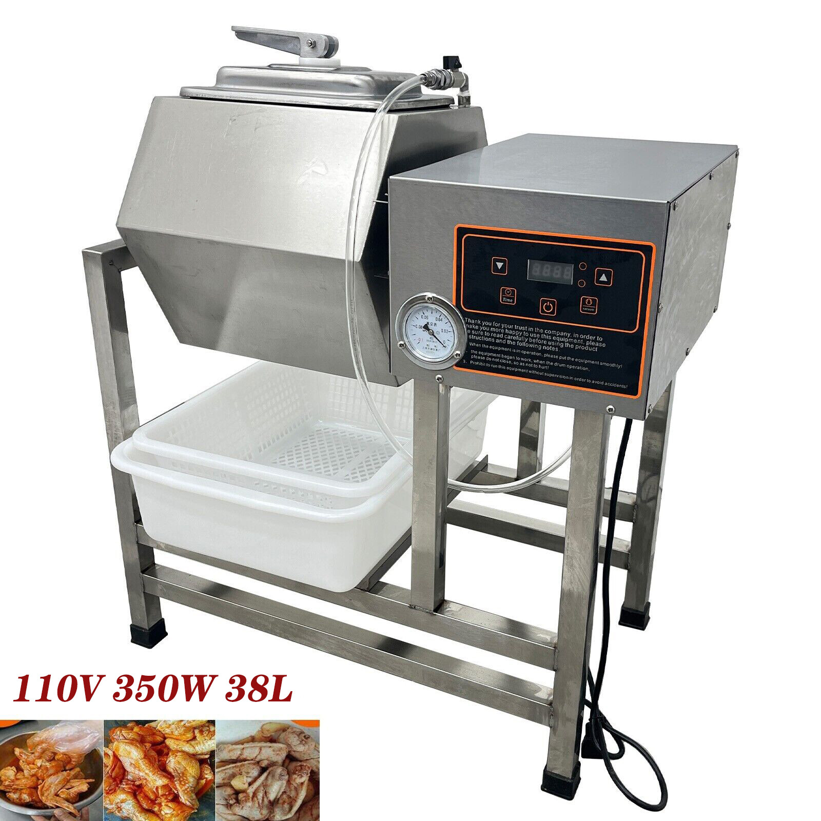 38L Vacuum Pump Meat Seafood Tumbler Marinator Mixer Curing Roll KneadingMachine