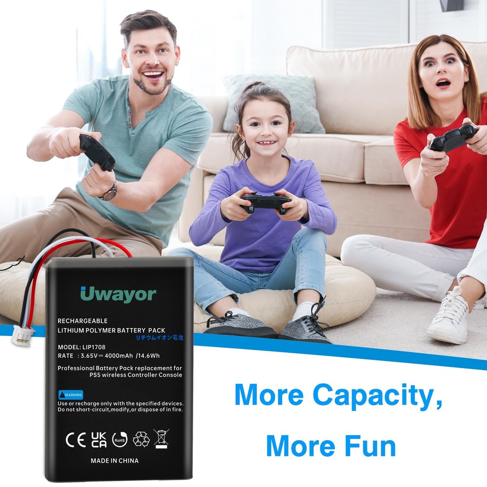 PS5 Controller Battery, 4000mAh LIP1708 PS5 Battery Replacement 2 Pack for So...