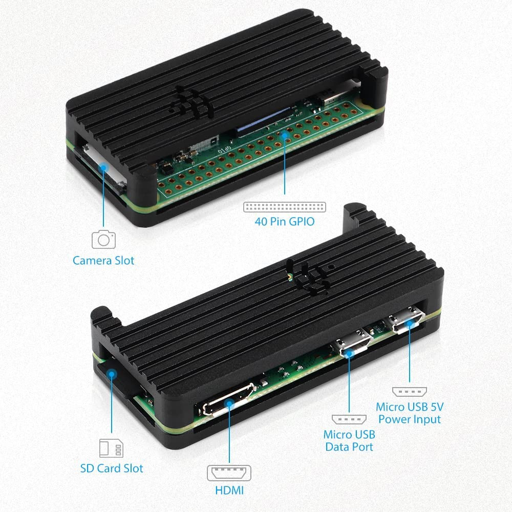 Case for Raspberry Pi Zero 2 W/Zero W, with Aluminum Case, 20Pin GPIO Header, Mi