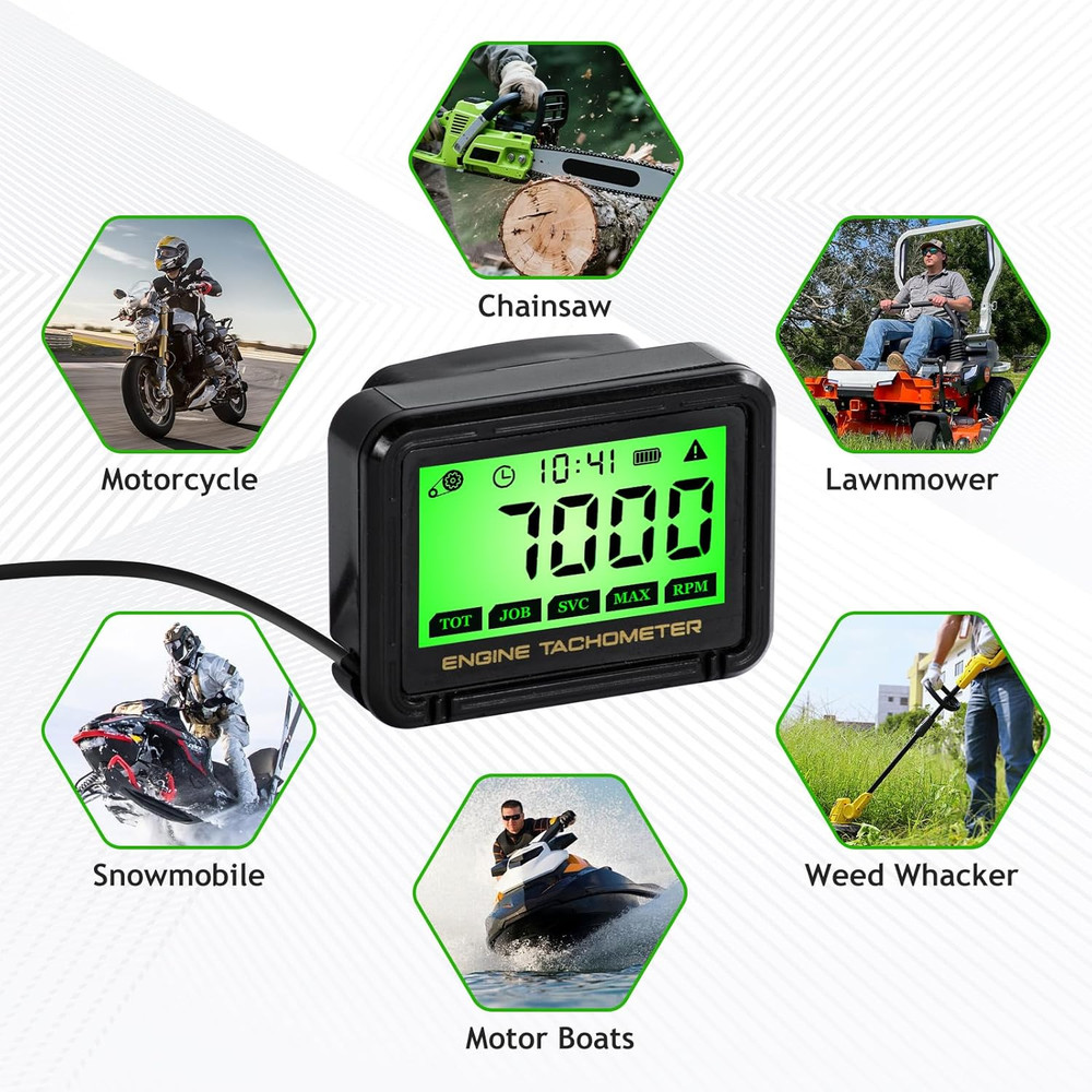 Digital Engine Tachometer & Hour Meter Mini Tach Gauge with Clip & Backlight Dis