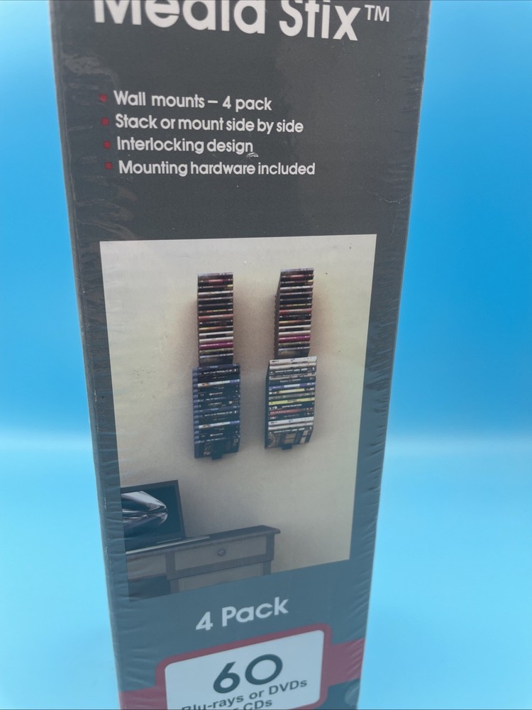 ATLANTIC Media Stix ~ Wall Mount {4 Pack, 60 Disc} Blu-Rays, DVDs, CDs Storage
