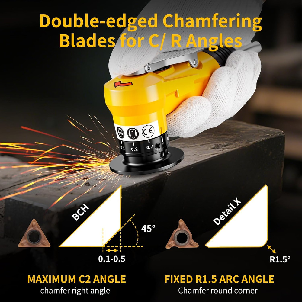 2 in 1 Pneumatic Chamfering Tool - Mini Air Chamfer Tool for C & R Deburring, 45