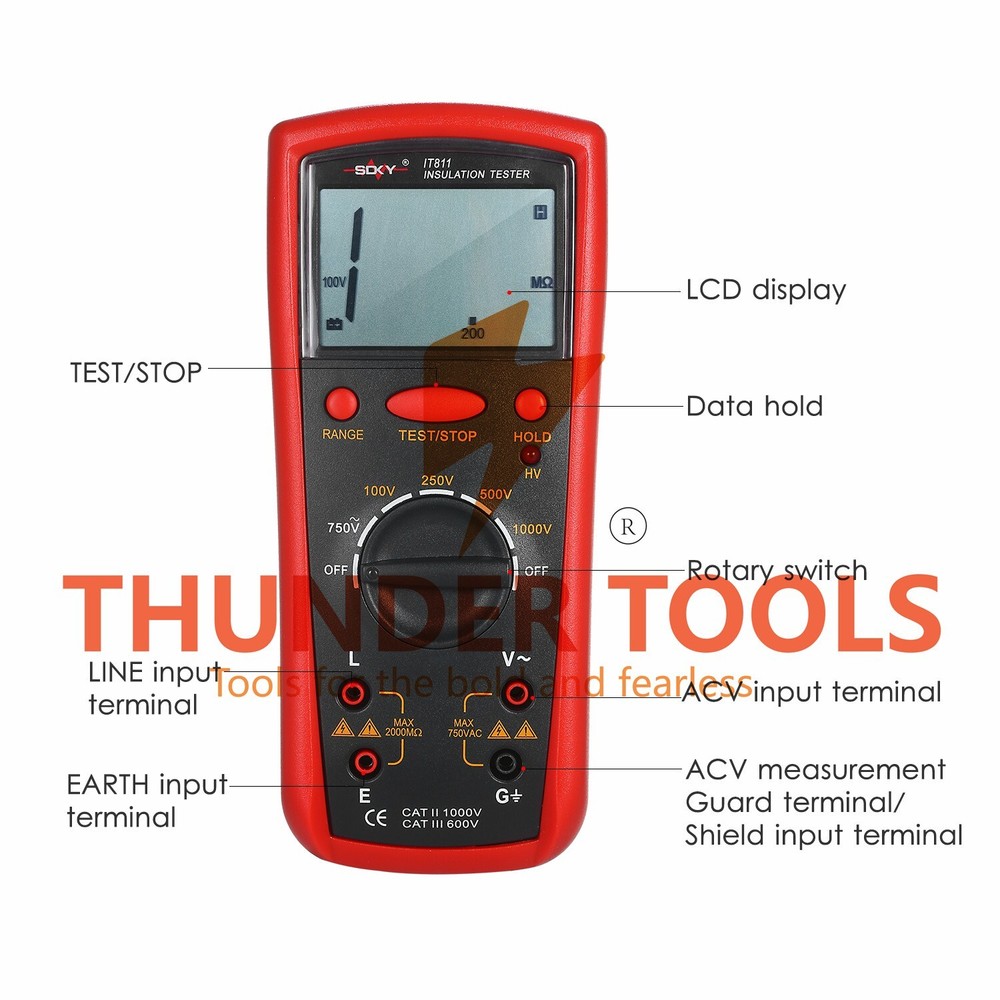 Thunder Tools Insulation Resistance Meter Digital Ohmmeter Handheld