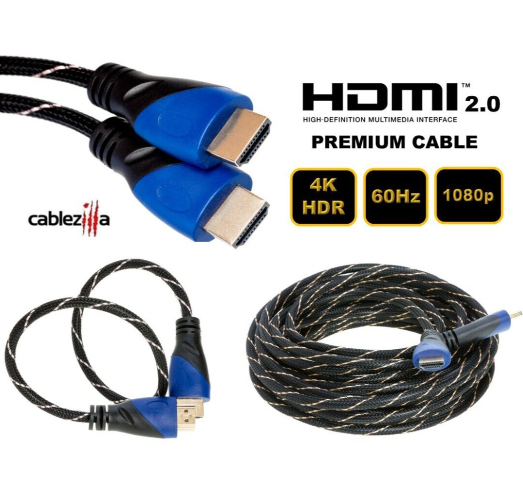 4K HDMI Premium Braided Cable 60Hz 1080P HDTV 3D PC PS5 1.5FT-50FT Multi-Pk LOT