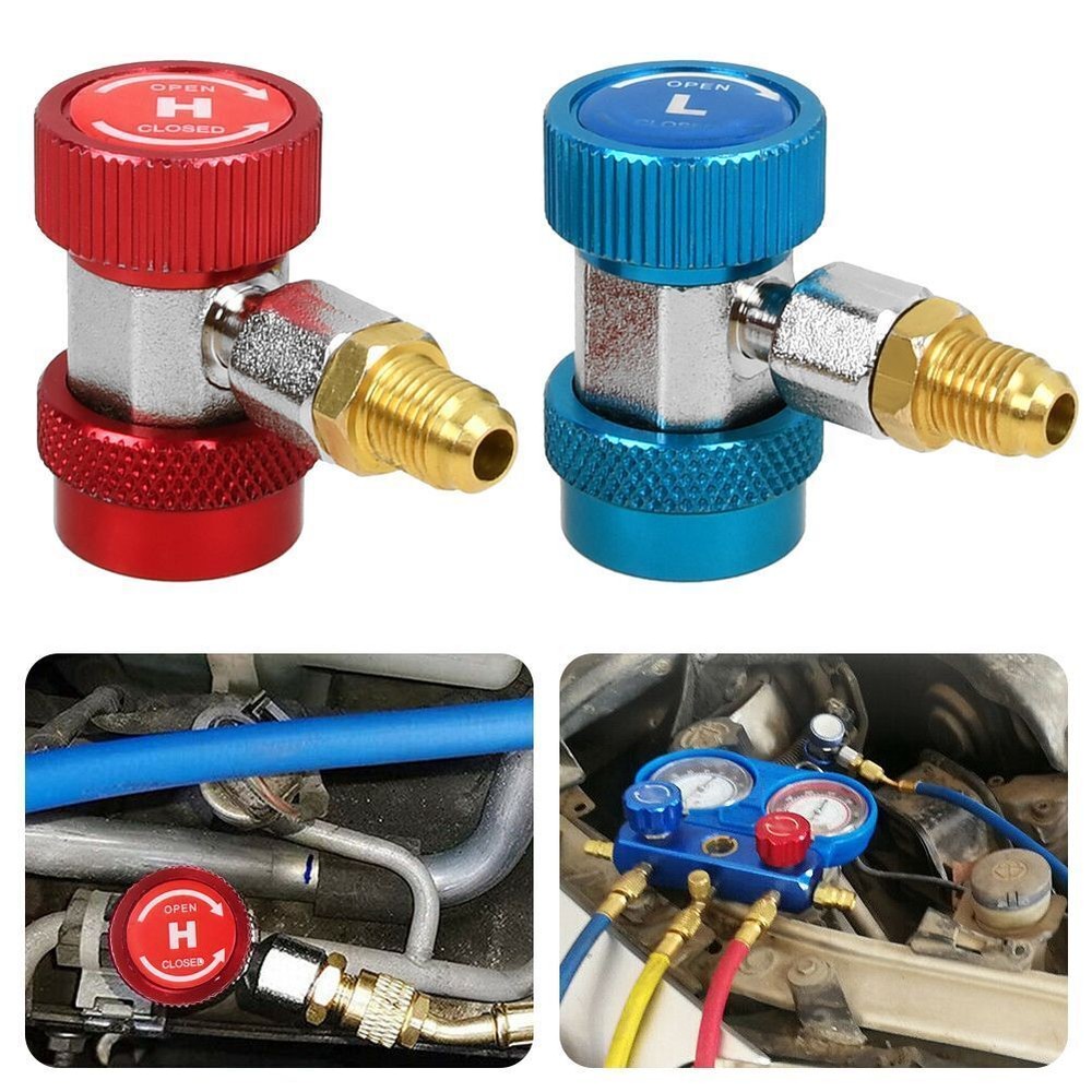 2X Adjustable A/C HVAC Adapter High Low Quick Coupler Hose Connector Fitting Kit