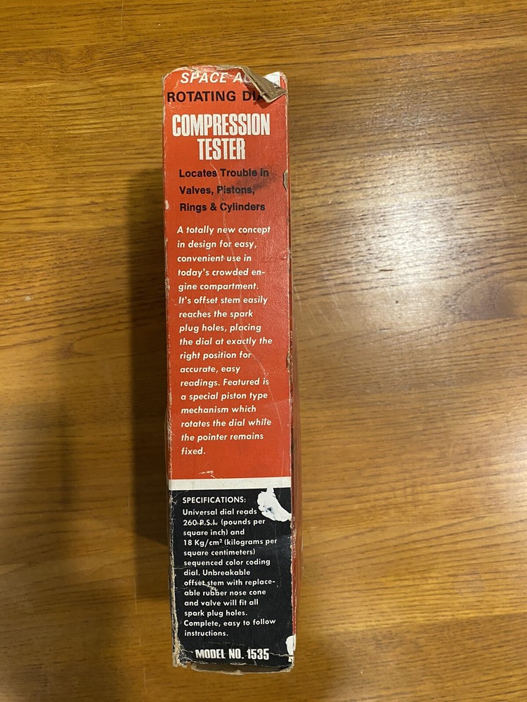 Vintage RAC Rotating Dial Engine Compression Tester Orig Box Manual # 1535