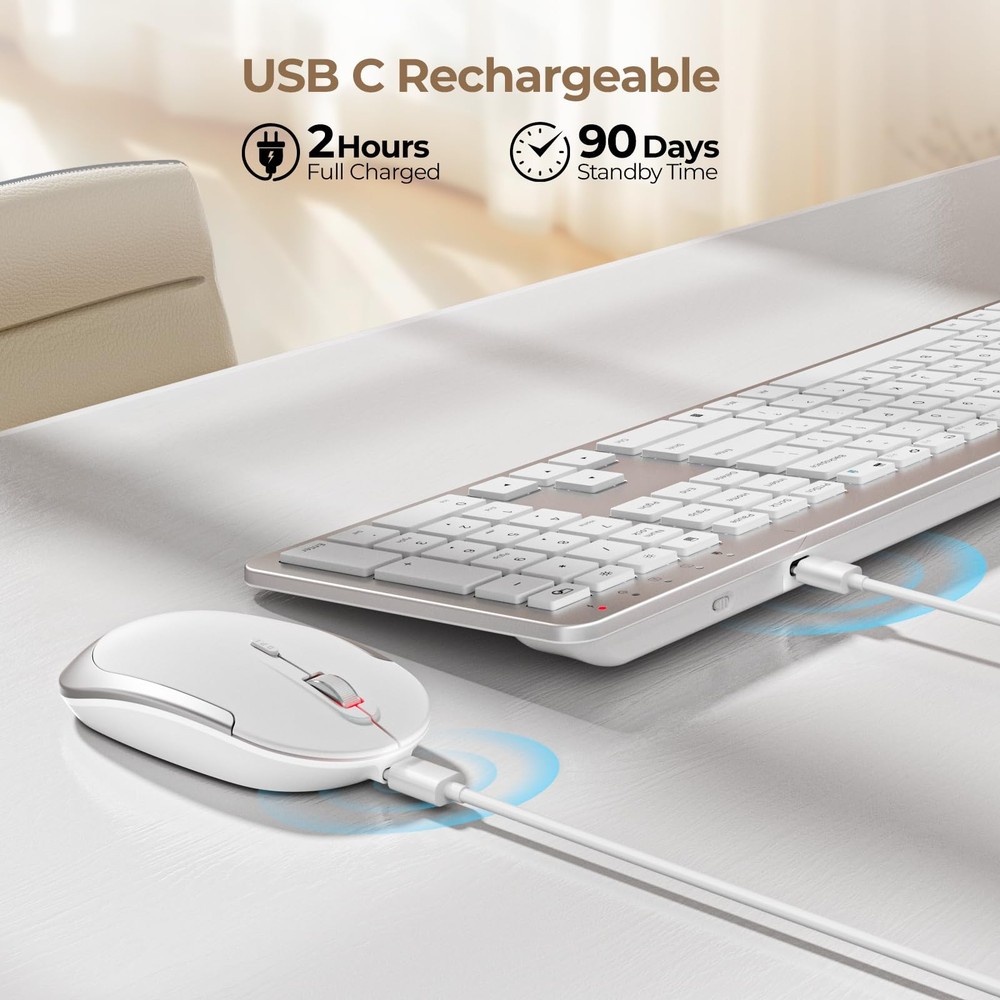 Rechargeable Wireless Keyboard and Mouse Set - Ultra Thin, Silent Design