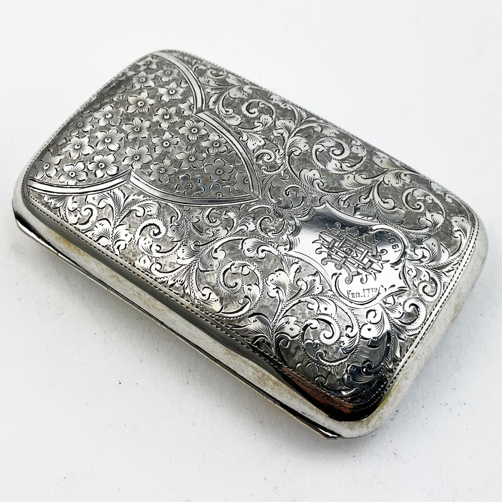 Edwardian Sterling Silver Cigar Case with Rectangular Curved Shaped Body 1903