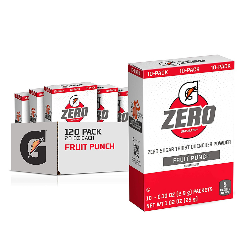 Gatorade G Zero Powder, Fruit Punch, 0.10oz Packets (120 Pack)