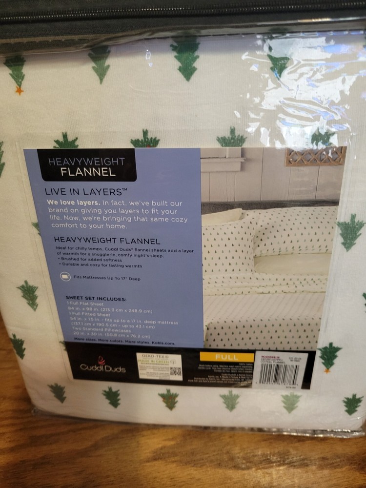 Cuddl Duds Flannel Tiny Trees Full Sheet Set New