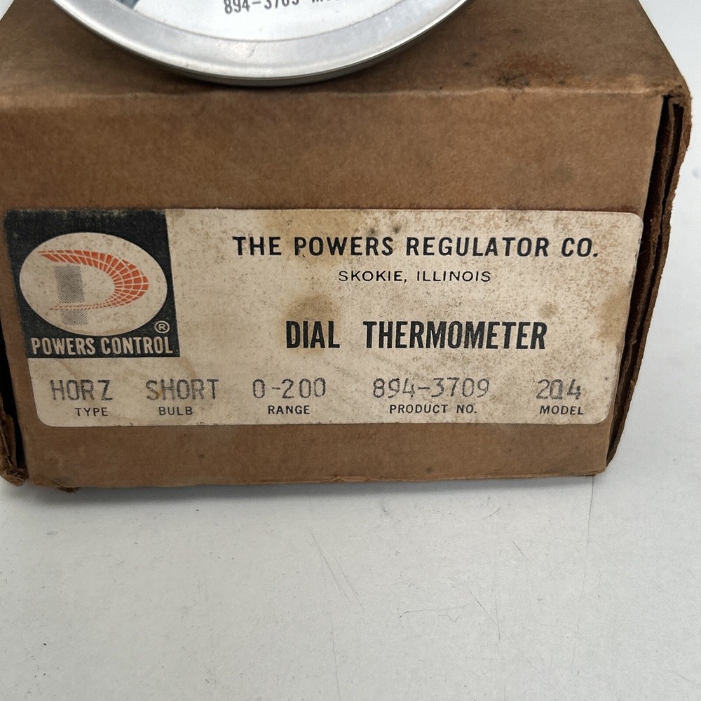 VINTAGE POWERS REGULATOR CO. THERMOMETER 0-200 894-3709 Model 2
