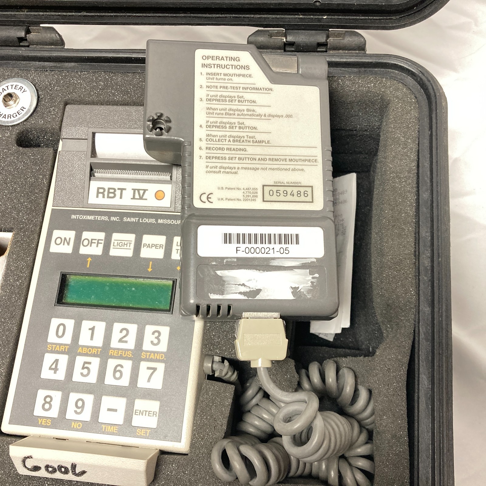 Intoximeter Alco Sensor RBT IV w/ Case + Accessories, NEEDS BATTERY + AC CHARGER