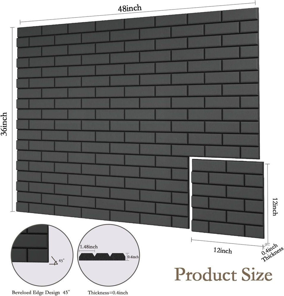 12Pack Acoustic Panels, Self-Adhesive 3D Brick Pattern Sound Proof Panels for...