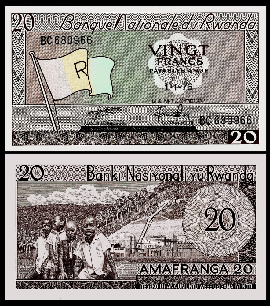 RWANDA 20 FRANCS 1976 P 6 UNC
