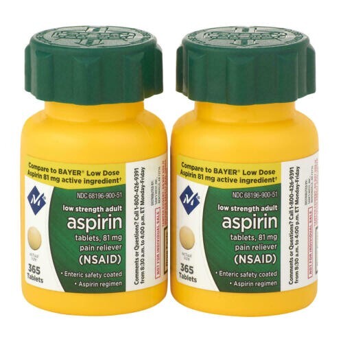 Member's Mark Low Dose Aspirin 81mg (2 - Pack) 365 Ct BOTTLES 730 Tablets -NSAID