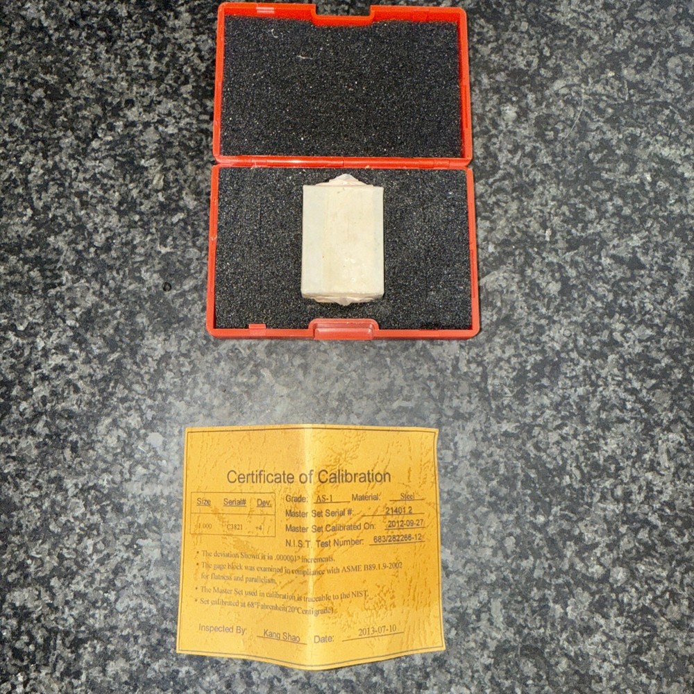 1" Rectangular Steel Gage Block Accuracy Grade AS-1, Includes Cert.