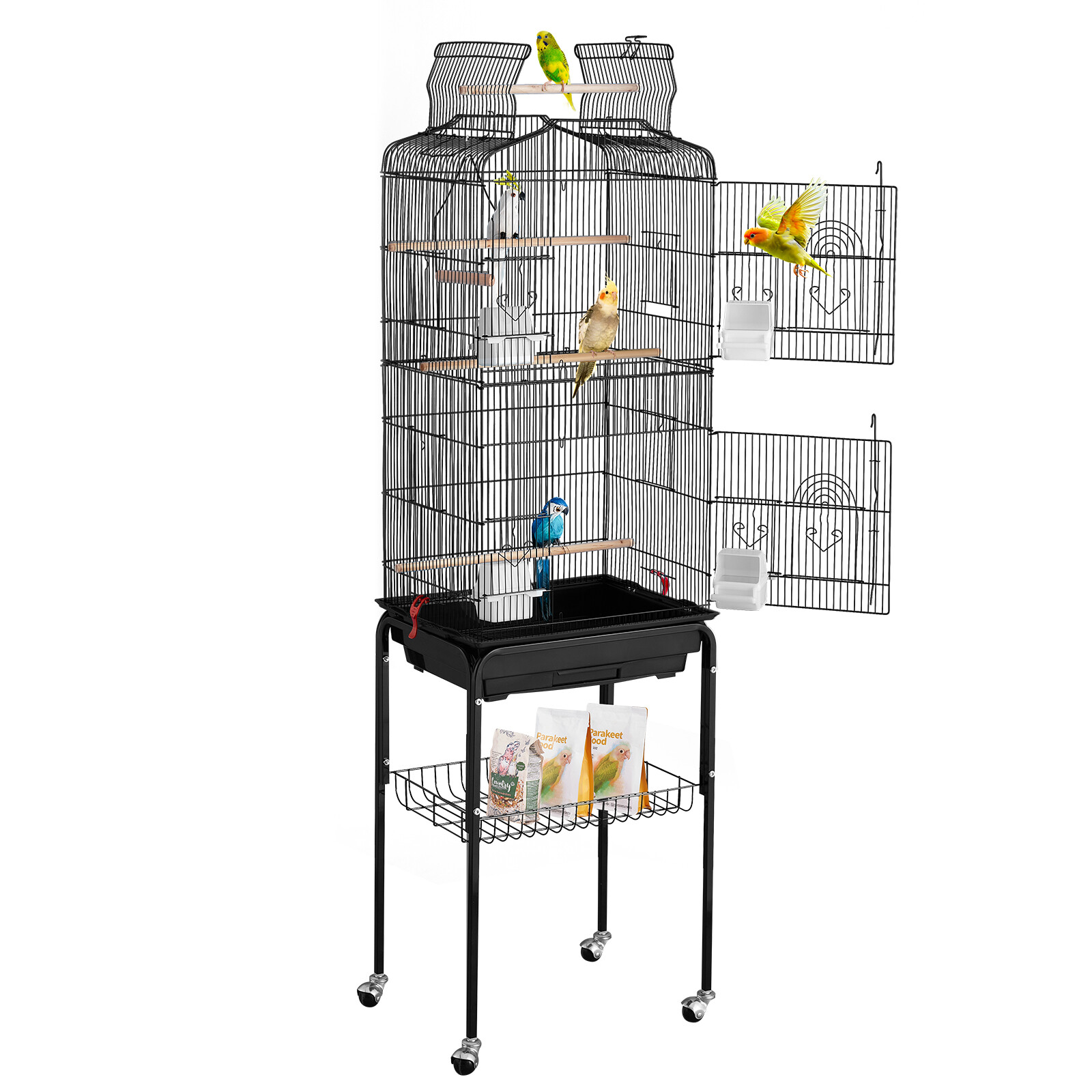 Large Bird Cage 62 in Rolling Metal Parakeet Cage for Cockatiels Parrot