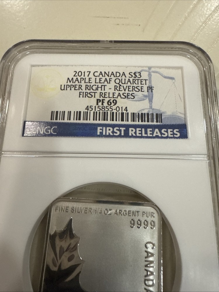CANADA. 2017, 3 Dollars, Silver - NGC PF69 - Maple Leaf Quartet, Upper Right, Ra