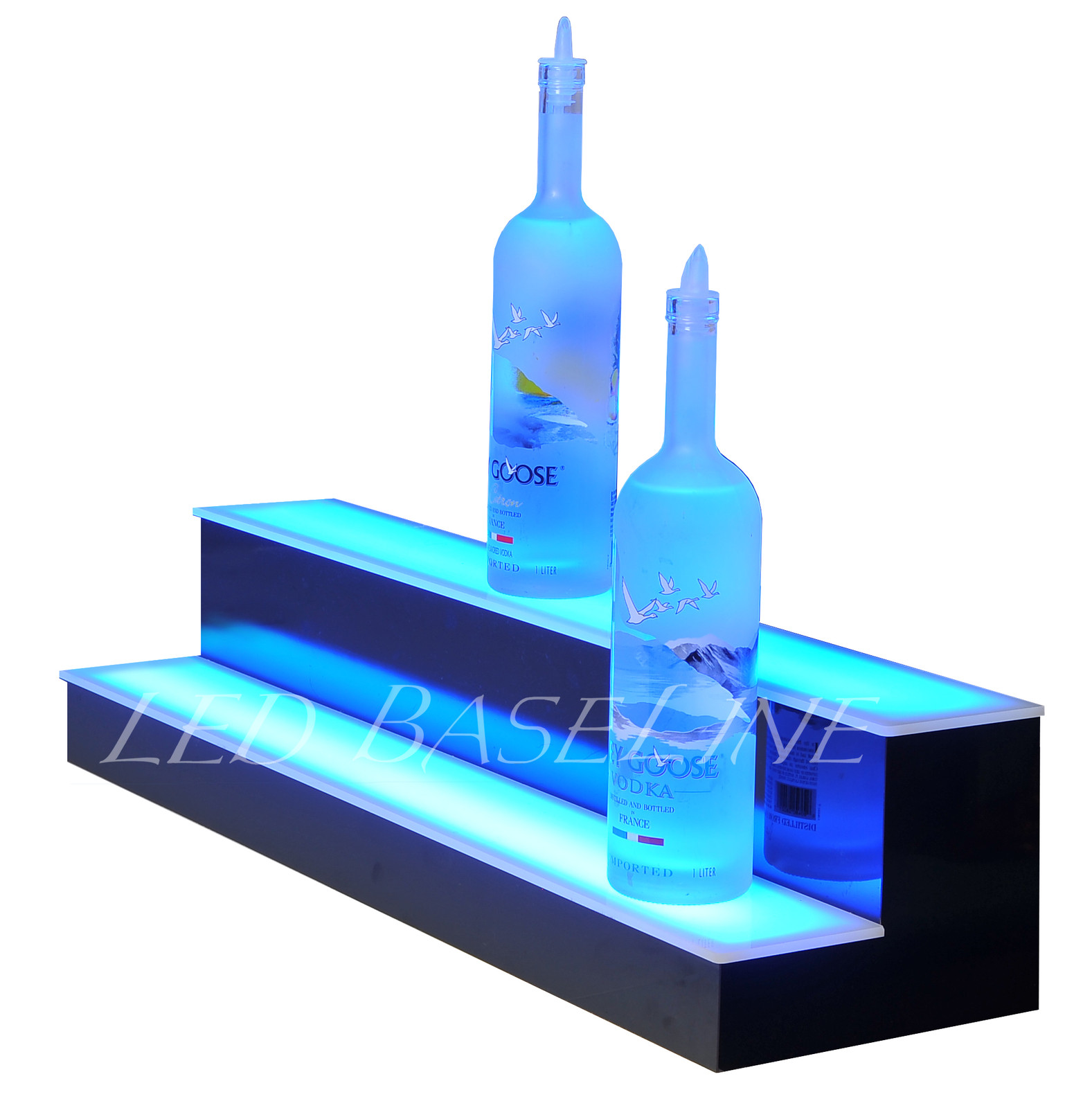 35" 2 Tier LED Lighted Back Home Bar Liquor Bottle Glowing Shelf Display Stand