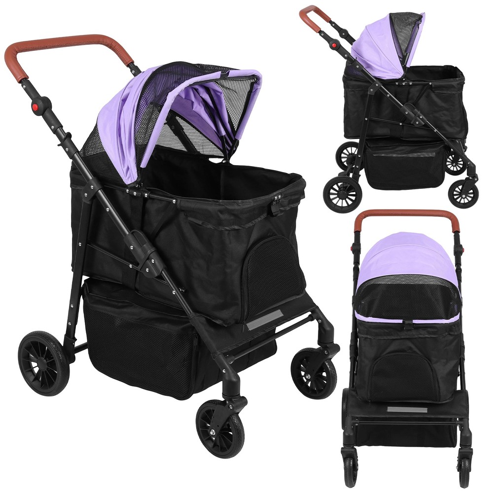 Pet Stroller Adjustable Handle Smooth-Ride Dog Stroller for Small & Medium Dogs
