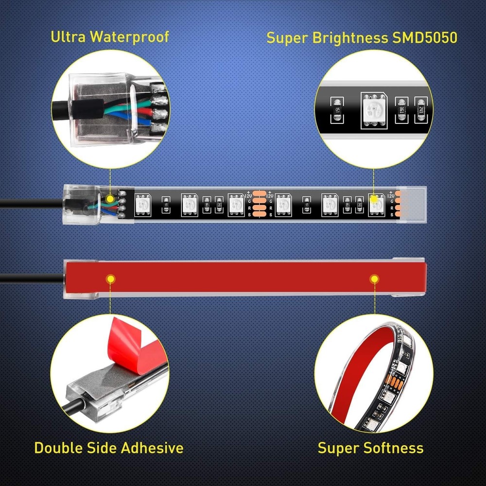 Sxlofty 4 Pcs Motorcycle LED Light Kits, App Control 4 Multicolor