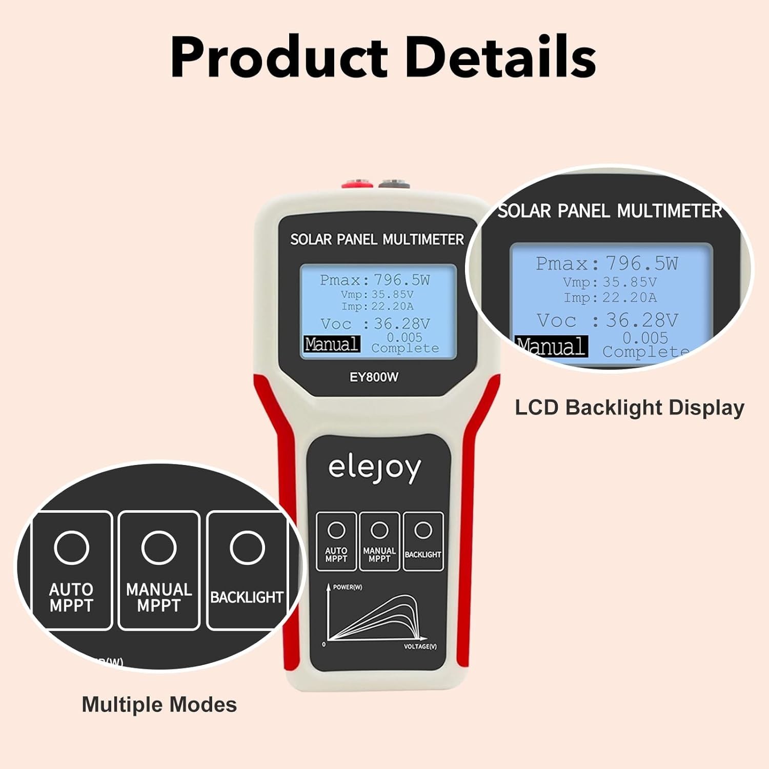 800W LCD MPPT Solar Panel Tester Photovoltaic Panel Multimeter Tool - NEW