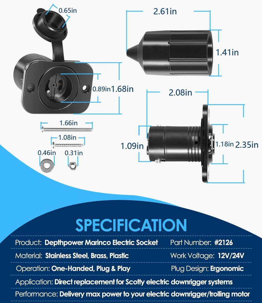 Replace for Scotty #2126 Depthpower Marinco Electric Socket , Black